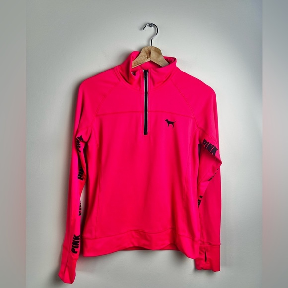 PINK Victoria's Secret Tops - 28. Victoria Secret PINK 1/4 Zip Pullover Barbie Hot Neon Pink Small